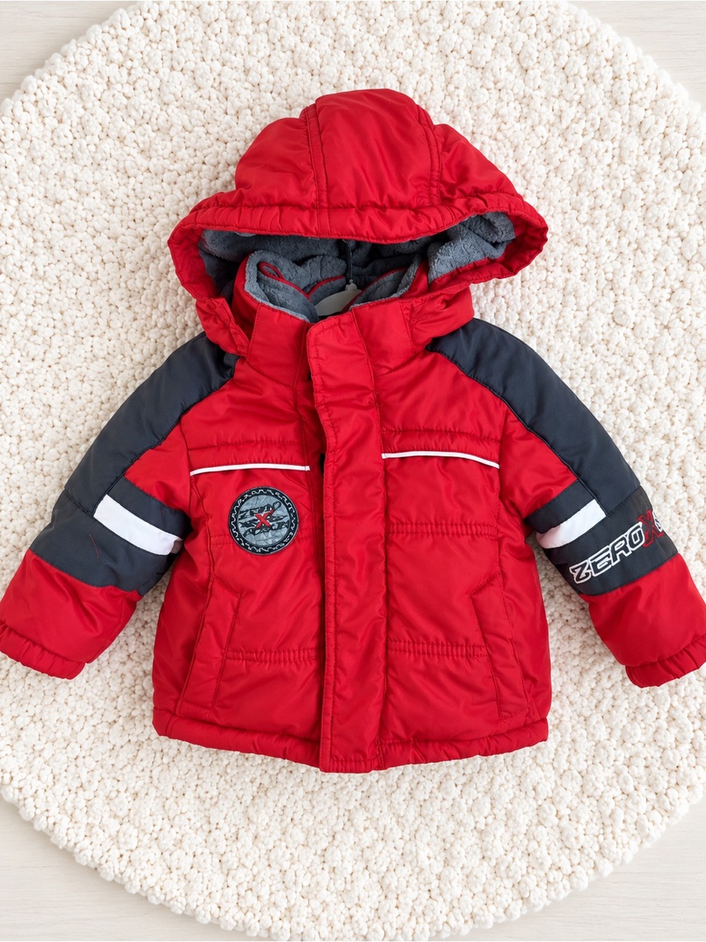 ZeroXposur Baby Boys 12M Red Winter Coat Built-In Fleece Vest Removable Hood